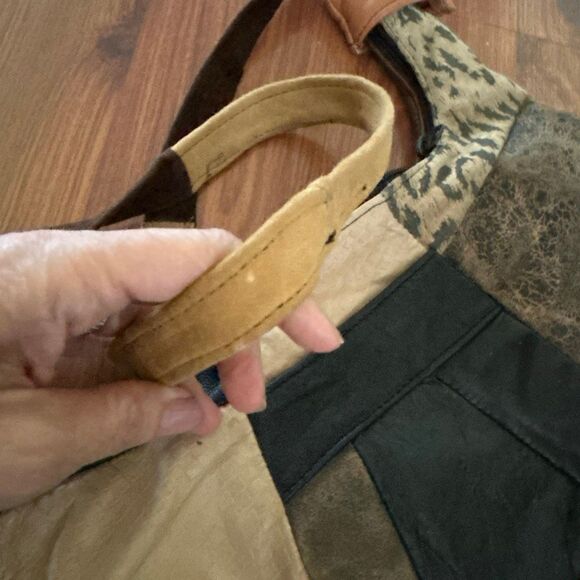 Vintage 70s 80s patchwork leather hobo purse brown leopard - Picture 6 of 7